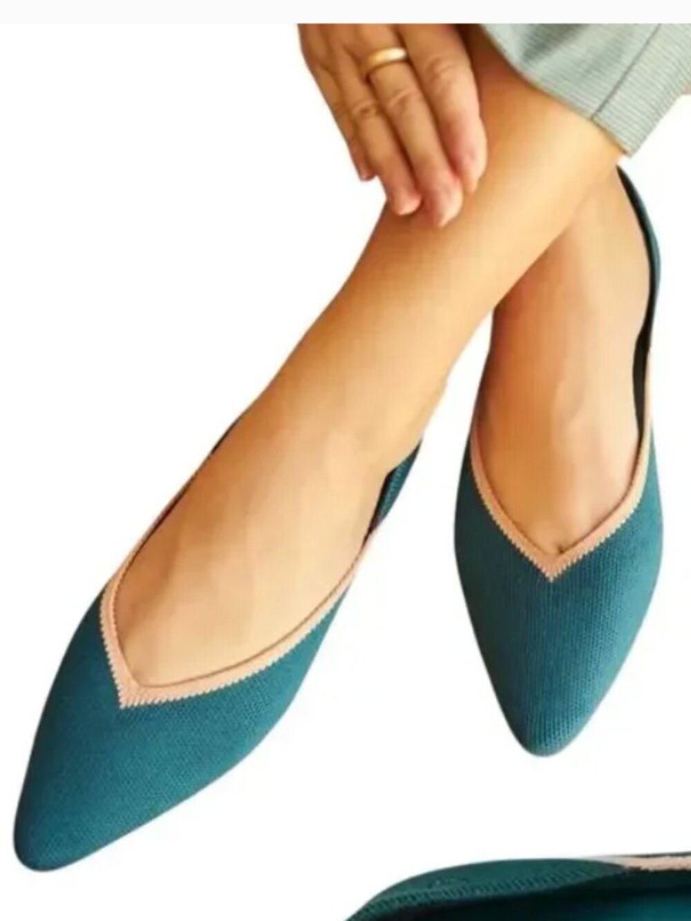 Vivaia Vienna Pointed Toe Ballet V Cut Flats Knit Shoes Peacock Green Size 7